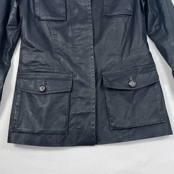 M0851 Womens Waxed Cotton Short Trench Rain Jacket Black Size 6 Classy Outerwear - Picture 10 of 16